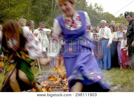 Kiev, Ukraine - 7 July 2017 People Celebrate Holiday Of Ivana Kupala On Natural Nature. Traditional 