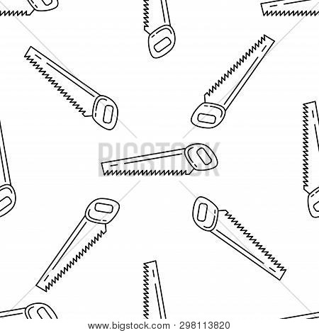 Saw Isolated Seamless Pattern On White Background. Llustration On The Theme Of Apartment Renovation 
