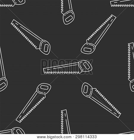 Saw Isolated Seamless Pattern On Dark Gray Almost Black Background. Llustration On The Theme Of Apar