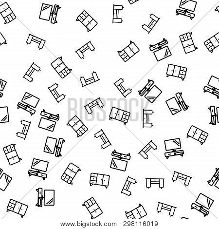 Furniture Of Apartment Seamless Pattern Vector. Writing Desk, Table, Tv Stand And Chest Of Drawers H