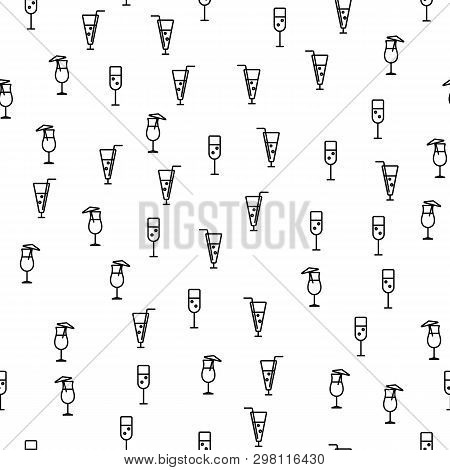 Beverage In Wineglass Seamless Pattern Vector. Glass With Champagne With Bubbles, Wine And Margarita
