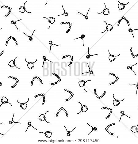 Woman Fashion Accessories Seamless Pattern Vector. Pendants Necklaces, Beads And Heart Pendant Acces
