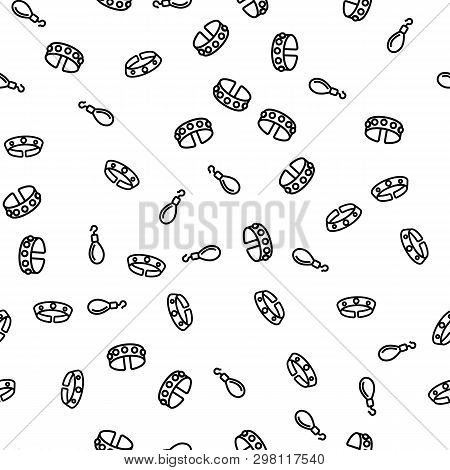 Woman Jewelry Accessories Seamless Pattern Vector. Bracelet, Necklace With Pearls And Earring Access