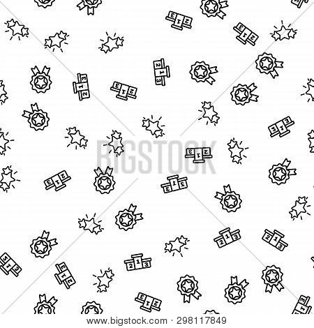 Achievement Of Sportsman Seamless Pattern Vector. Chalkboard, Stars And Medal Sportsman Trophey Mono