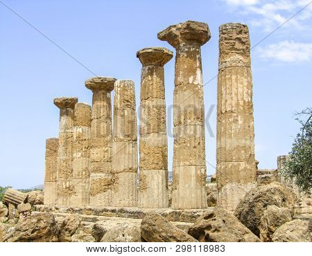 Temple Of Heracles Near A City Named Agrigento Located In Sicily, Italy