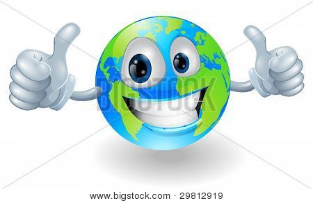 Mundo mascota de tierra con los pulgares para arriba