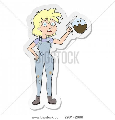 sticker of a too much coffee cartoon
