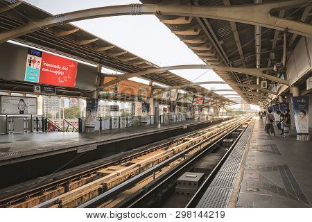 Bangkok Thailand - 27 April 2019: Platform Of Bts Skytrain National Stadium Station Near Mbk Shoppin