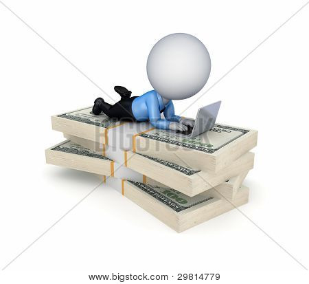 3d küçük kişinin bir dolar paketleri yalan.