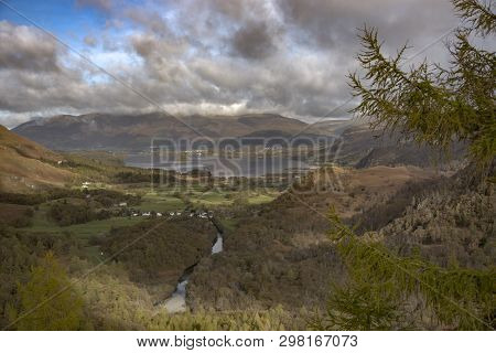 View Of Derwent Water From Castle Crag In The Lake District,cumbria,uk. Derwent Water Is One Of The 