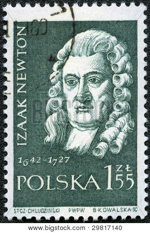 Polsko - cca 1959: Známka vytištěna v Polsku ukazuje Isaac Newton (1642-1727), cca 1959