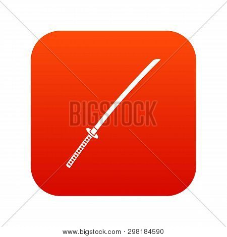 Japanese Katana Icon Digital Red For Any Design Isolated On White Illustration