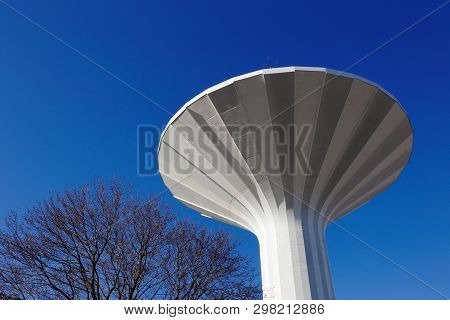 Low Angle View Of The Mushroom Shaped Water Tower Svampen Located In Orebro, Sweden.
