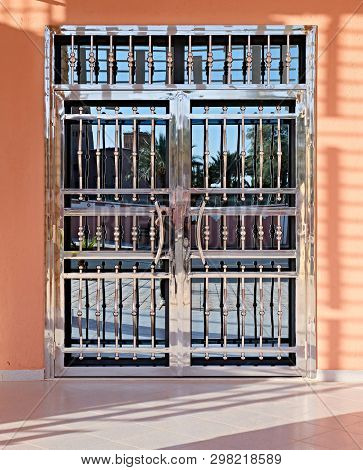 Very Beautiful Door, Made In The Most Modern Style Of Mirror Glass And Metal Elements With A Shiny P