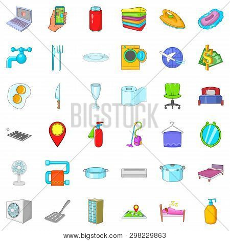 Lodger Icons Set. Cartoon Style Of 36 Lodger Icons For Web Isolated On White Background