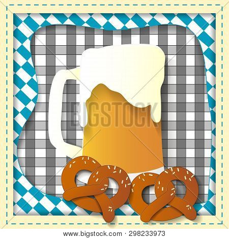 Illustration Celebratory Card, Beer,brezeln,erntendankfest,paper Style,oktoberfest Celebration Vekto