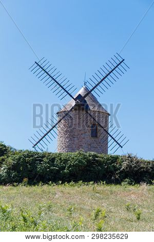 Traditional Windmill Made In Stones In Plogoff