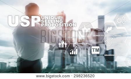 Ups - Unique Selling Propositions. Business And Finance Concept On A Virtual Structured Screen. Mixe