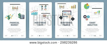 Web Banners Concept In Vector With Financial Market, Investment Chart, Monitoring Finance And Chart 