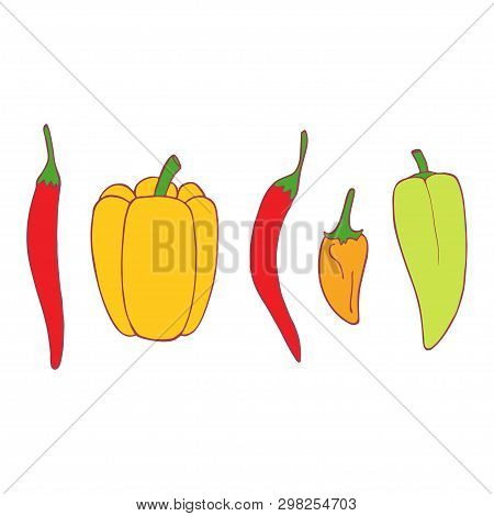 Hand Drawn Doodle Set Of Vector Isolated Set Of Pepper, Great Design For Any Purposes.