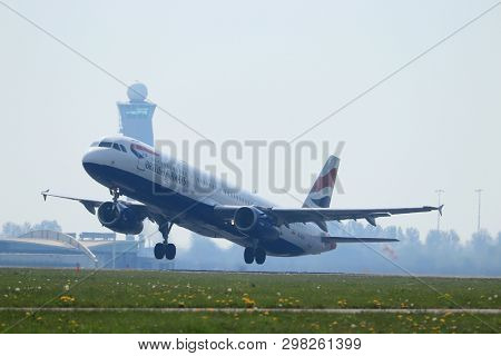 Amsterdam The Netherlands - April 22nd, 2019: G-euxi British Airways Airbus A321-200 Takeoff From Po