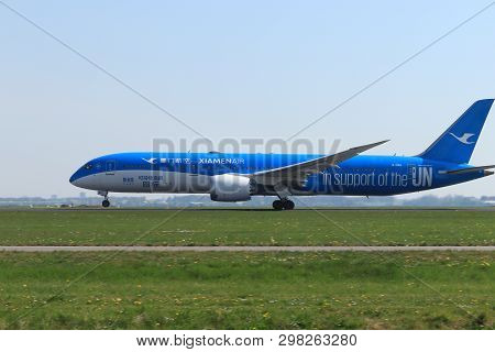 Amsterdam The Netherlands - April 22nd, 2019: B-1356 Xiamen Airlines Boeing 787-9 Dreamliner Takeoff