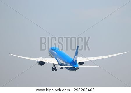 Amsterdam The Netherlands - April 22nd, 2019: B-1356 Xiamen Airlines Boeing 787-9 Dreamliner Takeoff