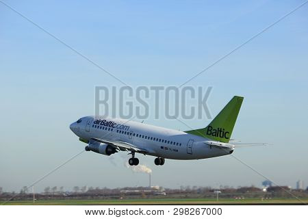 Amsterdam, The Netherlands  - November 25th, 2016: Yl-bbm Air Baltic Boeing 737 Taking Off From Pold