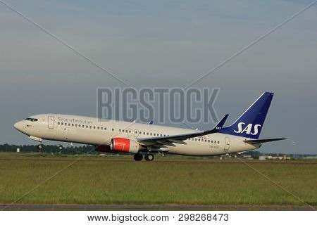 Amsterdam, The Netherlands  -  June 2nd, 2017: Ln-rge Sas Scandinavian Airlines Boeing 737 Taking Of