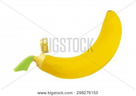 Kontsept Zdorovye Zubov. Zubnaya Pasta Iz Banana Na Belom Fone