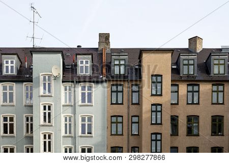 Copenhagen, Denmark - February 25, 2017: Close Up Of Residential Houses In Norrebro District