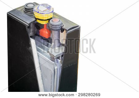 Cross Section Of Industial Battery For Forklift / Vehecle / Automotive  ; White Blackground