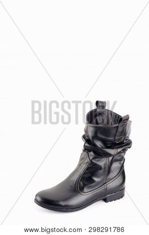 Beige Woman Long Boot Shoe Isolated On White Background. Fashionable Boots For Women May Exhibit All