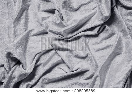 Gray Or Silver Colored Panne Velvet Drape Background Texture