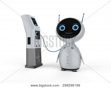 3d Rendering Robot Charge With Electric Charging Station