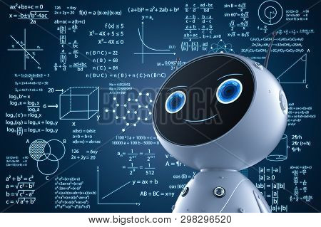 Machine Learning Concept With 3d Rendering Robot Learning Or Solving Math Problems