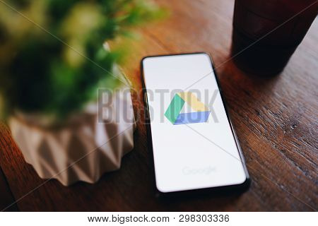 Chiang Mai, Thailand - Mar. 24,2019: Xiaomi Mi Mix 3 Mobile Phone With Google Drive Apps On Screen. 