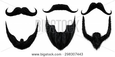 Moustache And Beard. Man Beards Style, Curly Moustaches Mask And Vintage Fake Mustache Isolated Vect