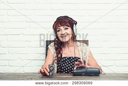 Old School Music Player, Radio. Audio Book And New Technology, Education. Spy And Operator. Happy Gr