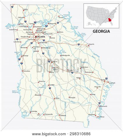 Road Map Of The Us American State Of Georgia