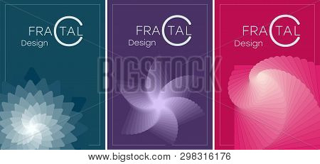 A Set Of Brochures With Abstract Geometric Fractals. Spiral Shapes, Can Be Used For Desktop Wallpape