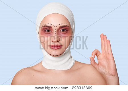 Portrait Of Woman In Clinic. Girl Looks Happy, Her Dream Of New Appearance Comes True. Lady Likes He