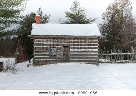 Historic Settles House in Snow