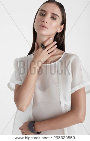 Young Model In White Minimalist Outfit