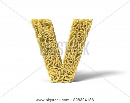 Noodle In Shape Of V Letter. Curly Spaghetti For Cooking. 3d Illustration