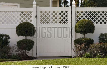 Porte avec topiaires