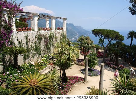 Ravello, Italy - June 16, 2017: Garden At Villa Rufolo In Ravello. Amalfi Coast Italy