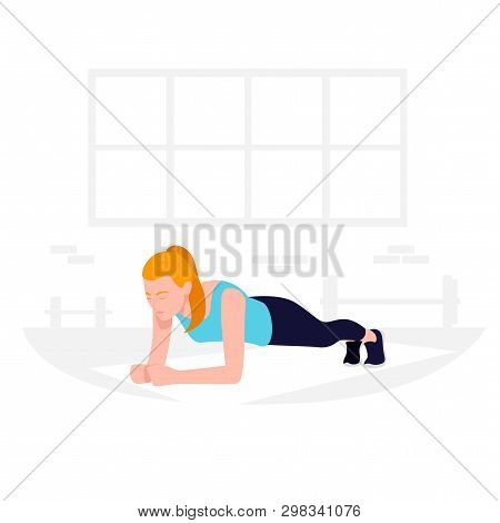 Young Fit Woman Doing Plank Exercise. Core Workout, Loss Weight.