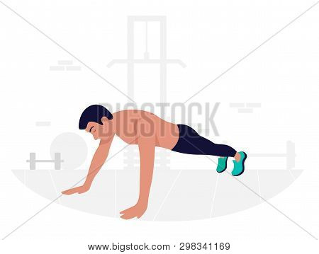 Young Man Doing Plank Exercise. Core Workout