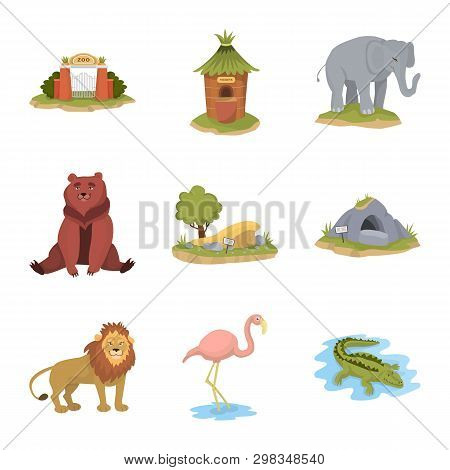 Isolated Object Of Zoo  And Park Logo. Set Of Zoo  And Animal Stock Vector Illustration.